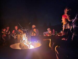 Campfire under the stars at Beckwourth Peak High Camp glamping, Portola CA