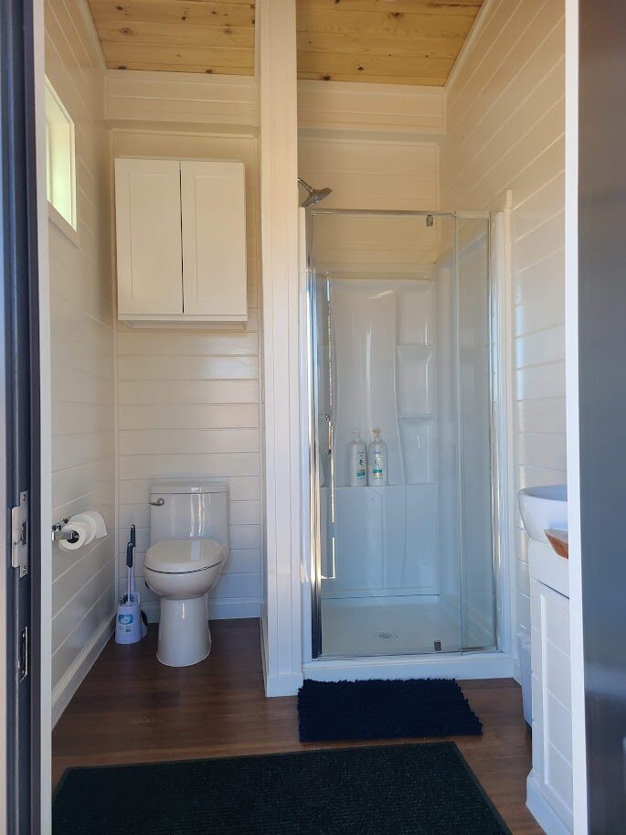 Clean bathhouse interior with shower at Beckwourth Peak High Camp