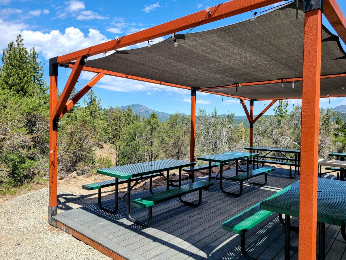 Shaded picnic area with mountain views at Beckwourth Peak High Camp