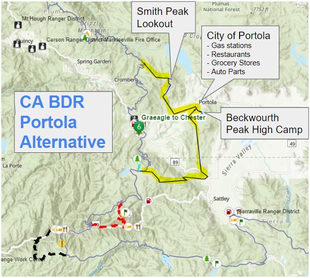 Map of the CABDR-North Section 6 Portola alternate route