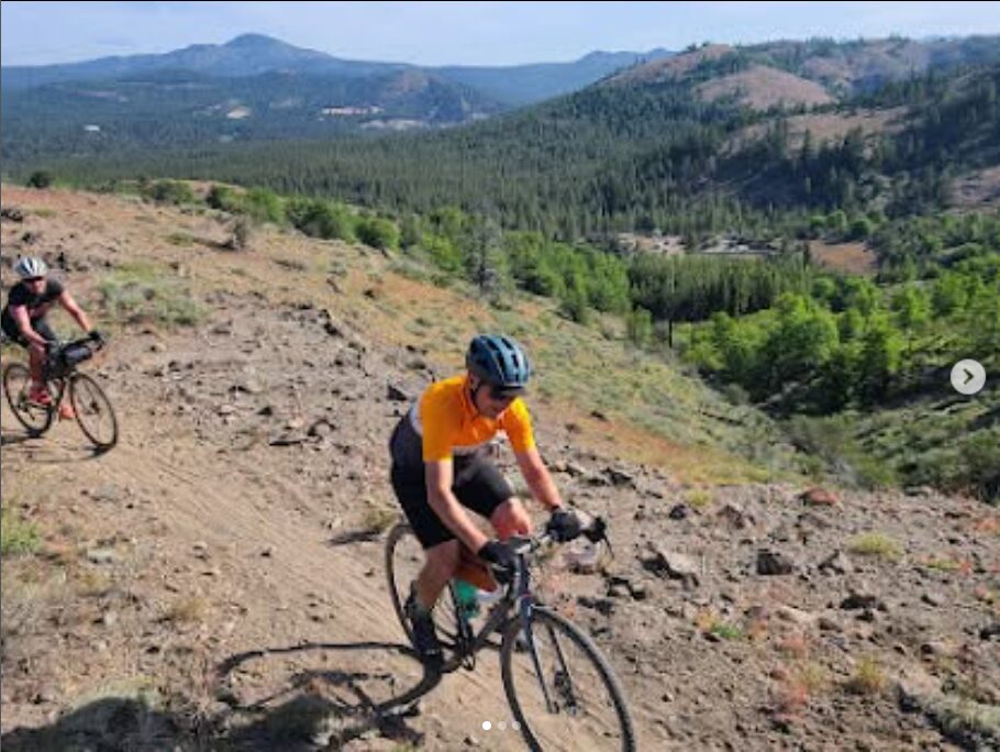Gravel bikers in the Sierra Valley near Beckwourth Peak High Camp